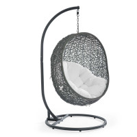 Modway EEI-2273-GRY-WHI Hide Outdoor Patio Swing Chair With Stand in Gray White