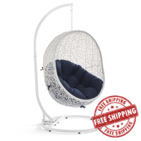 Modway EEI-2273-WHI-NAV Hide Outdoor Patio Swing Chair in White Navy