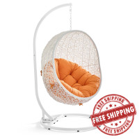 Modway EEI-2273-WHI-ORA Hide Outdoor Patio Swing Chair in White Orange