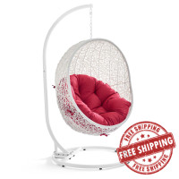 Modway EEI-2273-WHI-RED Hide Outdoor Patio Swing Chair in White Red