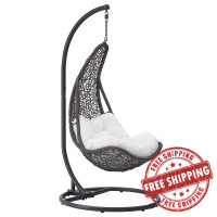 Modway EEI-2276-GRY-WHI-SET Abate Outdoor Patio Swing Chair in Gray White