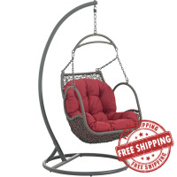 Modway EEI-2279-RED-SET Arbor Outdoor Patio Wood Swing Chair in Red