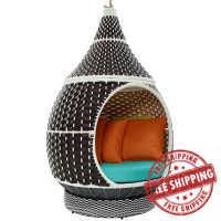 Modway EEI-2302-BRN-TRQ Palace Outdoor Patio Wicker Rattan Hanging Pod