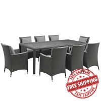 Modway EEI-2309-CHC-GRY-SET Sojourn 9 Piece Outdoor Patio Sunbrella Dining Set