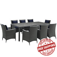 Modway EEI-2309-CHC-NAV-SET Sojourn 9 Piece Outdoor Patio Sunbrella Dining Set in Canvas Navy