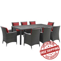 Modway EEI-2309-CHC-RED-SET Sojourn 9 Piece Outdoor Patio Sunbrella Dining Set