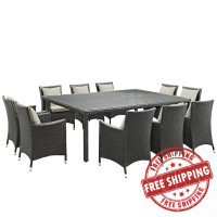 Modway EEI-2311-CHC-BEI-SET Sojourn 11 Piece Outdoor Patio Sunbrella Dining Set in Antique Canvas Beige