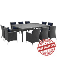 Modway EEI-2311-CHC-NAV-SET Sojourn 11 Piece Outdoor Patio Sunbrella Dining Set in Canvas Navy