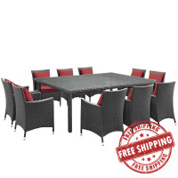 Modway EEI-2311-CHC-RED-SET Sojourn 11 Piece Outdoor Patio Sunbrella Dining Set