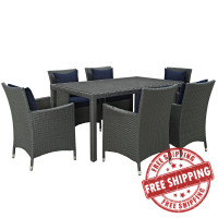 Modway EEI-2312-CHC-NAV-SET Sojourn 7 Piece Outdoor Patio Sunbrella Dining Set in Canvas Navy