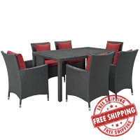 Modway EEI-2312-CHC-RED-SET Sojourn 7 Piece Outdoor Patio Sunbrella Dining Set