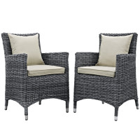 Modway EEI-2313-GRY-BEI-SET Summon 2 Piece Outdoor Patio Sunbrella Dining Set in Antique Canvas Beige