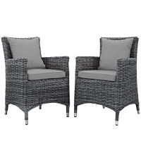 Modway EEI-2313-GRY-GRY-SET Summon 2 Piece Outdoor Patio Sunbrella Dining Set