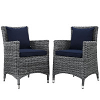 Modway EEI-2313-GRY-NAV-SET Summon 2 Piece Outdoor Patio Sunbrella Dining Set in Canvas Navy