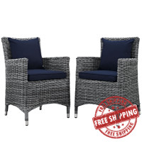 Modway EEI-2313-GRY-NAV-SET Summon 2 Piece Outdoor Patio Sunbrella Dining Set in Canvas Navy