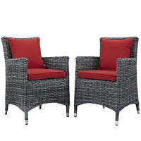 Modway EEI-2313-GRY-RED-SET Summon 2 Piece Outdoor Patio Sunbrella Dining Set