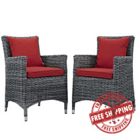 Modway EEI-2313-GRY-RED-SET Summon 2 Piece Outdoor Patio Sunbrella Dining Set