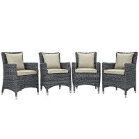 Modway EEI-2314-GRY-BEI-SET Summon 4 Piece Outdoor Patio Sunbrella Dining Set in Antique Canvas Beige