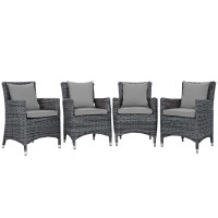 Modway EEI-2314-GRY-GRY-SET Summon 4 Piece Outdoor Patio Sunbrella Dining Set