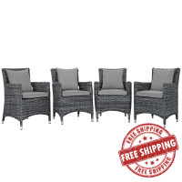 Modway EEI-2314-GRY-GRY-SET Summon 4 Piece Outdoor Patio Sunbrella Dining Set