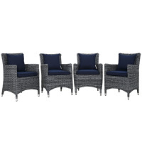 Modway EEI-2314-GRY-NAV-SET Summon 4 Piece Outdoor Patio Sunbrella Dining Set in Canvas Navy
