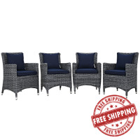 Modway EEI-2314-GRY-NAV-SET Summon 4 Piece Outdoor Patio Sunbrella Dining Set in Canvas Navy