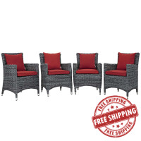 Modway EEI-2314-GRY-RED-SET Summon 4 Piece Outdoor Patio Sunbrella Dining Set