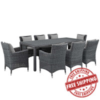 Modway EEI-2331-GRY-GRY-SET Summon 9 Piece Outdoor Patio Sunbrella Dining Set