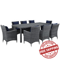 Modway EEI-2331-GRY-NAV-SET Summon 9 Piece Outdoor Patio Sunbrella Dining Set in Canvas Navy