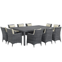 Modway EEI-2333-GRY-BEI-SET Summon 11 Piece Outdoor Patio Sunbrella Dining Set in Antique Canvas Beige