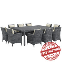 Modway EEI-2333-GRY-BEI-SET Summon 11 Piece Outdoor Patio Sunbrella Dining Set in Antique Canvas Beige