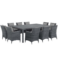 Modway EEI-2333-GRY-GRY-SET Summon 11 Piece Outdoor Patio Sunbrella Dining Set