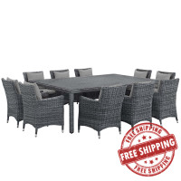 Modway EEI-2333-GRY-GRY-SET Summon 11 Piece Outdoor Patio Sunbrella Dining Set