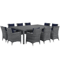 Modway EEI-2333-GRY-NAV-SET Summon 11 Piece Outdoor Patio Sunbrella Dining Set in Canvas Navy