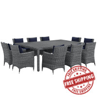 Modway EEI-2333-GRY-NAV-SET Summon 11 Piece Outdoor Patio Sunbrella Dining Set in Canvas Navy