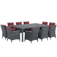 Modway EEI-2333-GRY-RED-SET Summon 11 Piece Outdoor Patio Sunbrella Dining Set