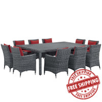 Modway EEI-2333-GRY-RED-SET Summon 11 Piece Outdoor Patio Sunbrella Dining Set