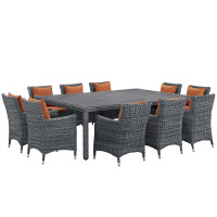Modway EEI-2333-GRY-TUS-SET Summon 11 Piece Outdoor Patio Sunbrella Dining Set in Canvas Tuscan