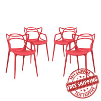 Modway EEI-2348-RED-SET Entangled Dining Set Set of 4 in Red