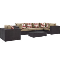 Modway EEI-2350-EXP-MOC-SET Convene 7 Piece Outdoor Patio Sectional Set in Espresso Mocha