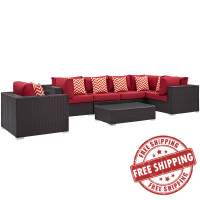 Modway EEI-2350-EXP-RED-SET Convene 7 Piece Outdoor Patio Sectional Set in Espresso Red