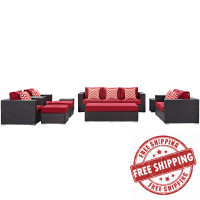 Modway EEI-2354-EXP-RED-SET Convene 9 Piece Outdoor Patio Sofa Set in Espresso Red