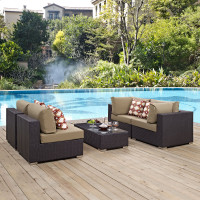 Modway EEI-2356-EXP-MOC-SET Convene 5 Piece Outdoor Patio Sectional Set in Espresso Mocha
