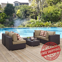 Modway EEI-2356-EXP-MOC-SET Convene 5 Piece Outdoor Patio Sectional Set in Espresso Mocha