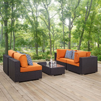 Modway EEI-2356-EXP-ORA-SET Convene 5 Piece Outdoor Patio Sectional Set in Espresso Orange