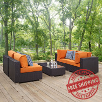 Modway EEI-2356-EXP-ORA-SET Convene 5 Piece Outdoor Patio Sectional Set in Espresso Orange