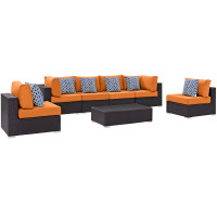 Modway EEI-2357-EXP-ORA-SET Convene 7 Piece Outdoor Patio Sectional Set Espresso Orange