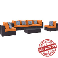 Modway EEI-2357-EXP-ORA-SET Convene 7 Piece Outdoor Patio Sectional Set Espresso Orange