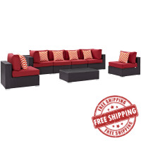 Modway EEI-2357-EXP-RED-SET Convene 7 Piece Outdoor Patio Sectional Set Espresso Red