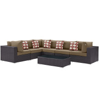 Modway EEI-2361-EXP-MOC-SET Convene 7 Piece Outdoor Patio Sectional Set Espresso Mocha